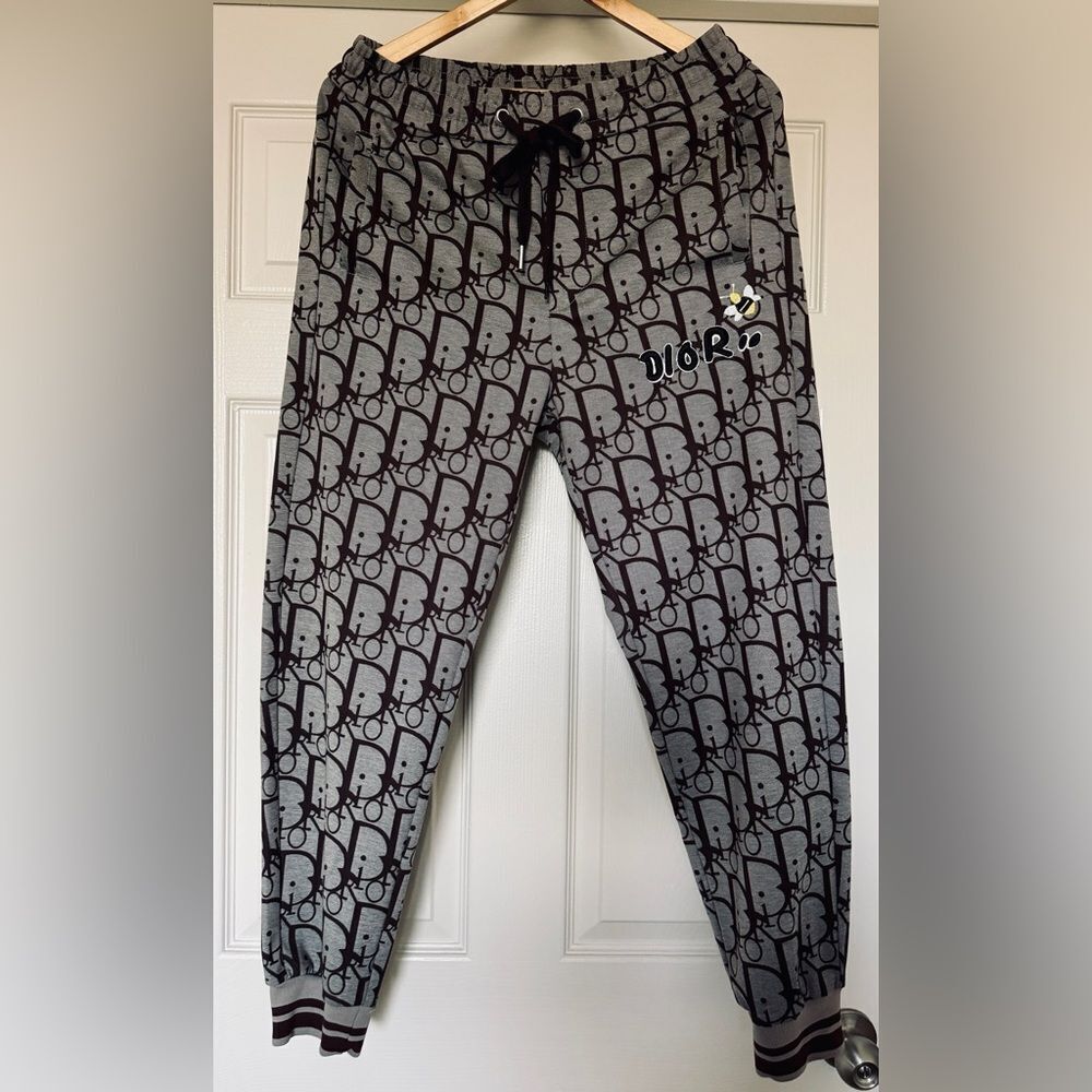 Black and Gray Patterned Sweatpants with Bold Design